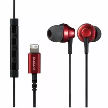 Стереонаушники ELECOM канального типа с микрофоном Lightning Fast Music LFS12C прочный кабель красного цвета EHP-LFS12CMRD 1,2 м