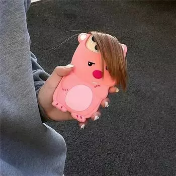 Стереоскопический чехол для телефона с милым мультяшным забавным челкой Loopys для IPhone 15 14 13 12 11 Pro Max, мягкая силиконовая задняя крышка, подарок For iphone 14 розовый