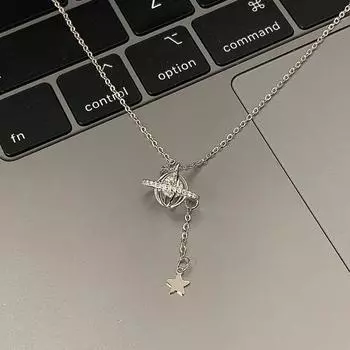 Стереоскопическое ожерелье с изображением окружающей планеты, орбита астероида, циркон, вращающаяся звезда, подвеска с кисточкой, изысканная универсальная цепочка-воротник