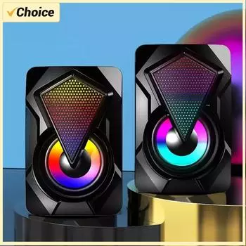 Стереозвуковая акустическая система с объемным звучанием и подсветкой RGB для настольных ПК, ноутбуков, компьютерных колонок, сабвуфер с питанием от USB