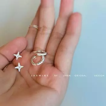 Sterling Silver Ear-Caring Ins Bright Ear Ring Star Ear Studs Removal-Free before Sleep Argent Pur Mini Earrings Does Not Fade Silver Needle + alloy ring pair