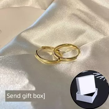 Sterling Silver French Style Hoop Earrings 2025 New Arrival Tide Ear Studs Special-Interest Design Simple Bracelet Earclip Earrings Female Accessories Pair of Golden Square Ring Ear Buckle [Gift Box]]