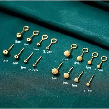 Sterling Silver Hook Women s Japanese and Korean-Style Simple Glossy 24K Ear Studs Straight needle-smooth -2.5mm pair