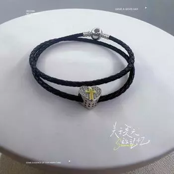 Sterling silver love inlaid cross pattern beads DIY bracelet jewelry