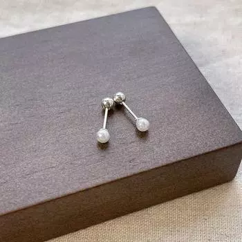 Sterling Silver Needle Cinnabar Stud Earrings for Women 2025 New Arrival Pearl Stud Earrings Sterling Silver Stud Earrings Ear Bone Stud Fancy White pearl earrings 4mm
