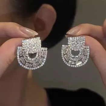 Sterling Silver Needle Full Diamond Inlaid Ear Studs Fashion Exquisite Stylish Accessible Luxury Earrings Temperament Wild Fancy Earrings Begonia Silver Needle