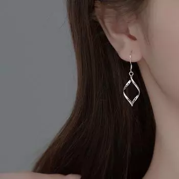 Sterling Silver Needle Long Leaves Tassel Earrings Stylish Geometric Design Earrings Exaggerated Spiral Leaves Ear Rings Cut Out Spiral Leaf Ear Hook