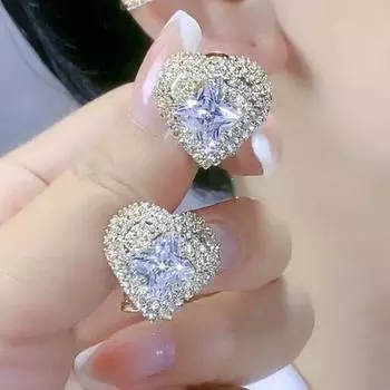 Sterling Silver Needle Micro Inlaid Zircon Love Heart Earrings Elegant Fashion Exaggerating Earrings 2025 New Arrival Tide Big Ear Stud Eardrops Gold