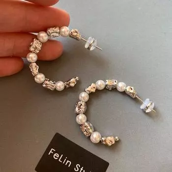 Sterling Silver Needle Small Pieces of Silver Pearl Earrings Female Accessories 2025 New Year Best Selling Fancy Big Circle Studs Earrings Asymmetrical pearl earrings