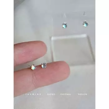 Sterling Silver Rice Grain Moonstone Is Very Small and Bright Niche Style Design Ear Studs Cold Wind Ear-Caring Earrings Delicate Super Shining Sterling silver rice grain Moonlight pair