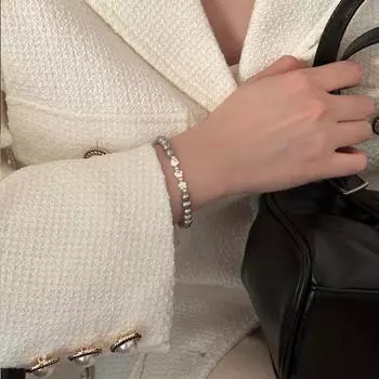 Sterling silver rose bracelet women s French gentle natural freshwater baroque gray pearl bracelet light luxury niche jewelry 925 Silver