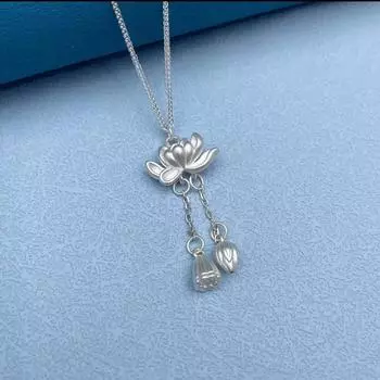 Ожерелье с кисточками из стерлингового серебра S925 в виде лотоса для женщин, в античном стиле, 20 колец, подходящая друг другу, винтажная цепочка для свитера 925 серебряный