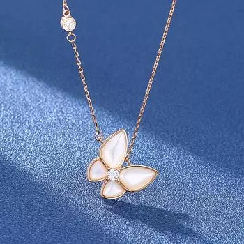 Sterling Silver S925 Moissanite Butterfly Necklace White Shell Clavicle Chain Plating Champagne Gold Necklace
