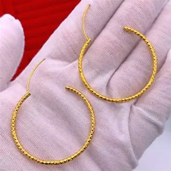 Sterling Silver S999 Big and Small Circles round Color Silver Earrings Female Rose Gold Fashion Wind Exaggerating Unique Fashion Ornament Color gold earring 35mm