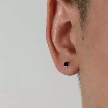 Sterling Silver Simple Black Round Men and Women Couple s Earrings A