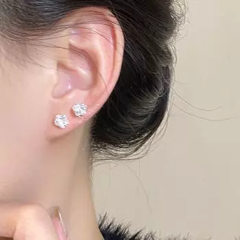 Sterling Silver Stud Earrings for Women Sterling Silver Zircon Earrings 2025 New Arrival Best Selling Pierced-Ear-Caring Ear Studs Earrings Eardrops [Flower] 6mm zircon earrings -999 sterling silver