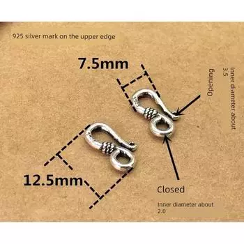 Sterling Silver Thickened Version Connecting Buckle Pendant Eight-Word Buckle Retro S Buckle Necklace Bracelet Carrying Strap Lanyard DIY Accessories One side closed 8-button