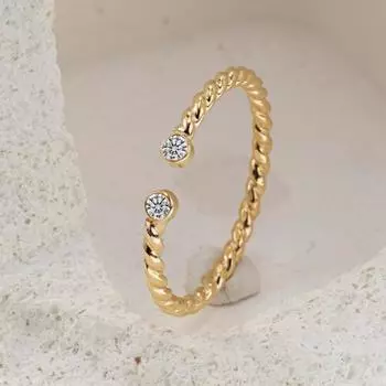 Кольцо с открытым концом из стерлингового серебра Twist Series с цирконием, женское, двойное, высокочувствительное, на мизинец opening adjustable