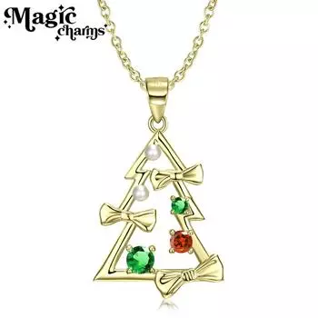 Стерлинговое серебро 925 пробы, 14-каратный циркон, бант, подвеска в виде рождественской елки, ожерелье, рождественский подарок, ювелирные изделия
