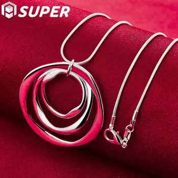 Стерлинговое серебро 925 пробы, 18 дюймов, трехкруглая подвесная цепочка, матовое ожерелье, ювелирные изделия 45cm