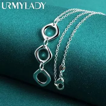 Стерлинговое серебро 925 пробы, три кольца, 18-дюймовое ожерелье с подвеской, очаровательные ювелирные изделия 45cm