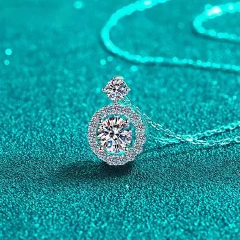 Стерлинговое серебро, круглое выдолбленное ожерелье из муассанита 1,3 карата, женское кулон в форме пузыря, изысканное свадебное ювелирное изделие, подарочное ожерелье Zircon