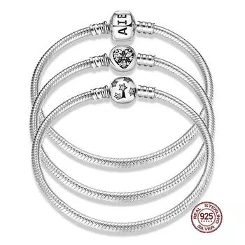 Стерлинговое серебро S925, 3 мм, подходит для подвесок из бисера, аксессуары, усыпанные бриллиантами, все виды цепочек из змеиной кости с пуговицами 17cm