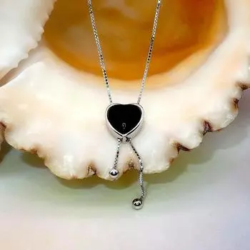 Стерлинговое серебро S925, инкрустированное черным агатом в форме сердца, японские и корейские простые женские украшения-колье чёрный