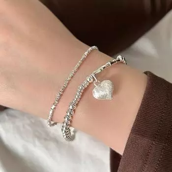 Стерлинговое серебро S925, матовые бамбуковые праздничные круглые украшения для рук с изображением любви