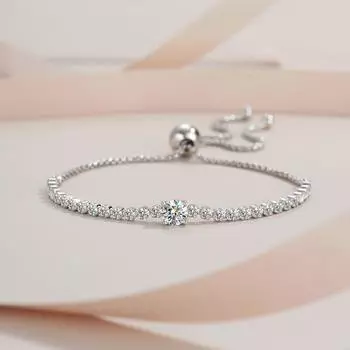 Стерлинговое серебро S925 Mosang Diamond Pulling Теннисный браслет Тяжелая промышленность Передовой платиновый браслет с имитацией бриллианта Adjustable size