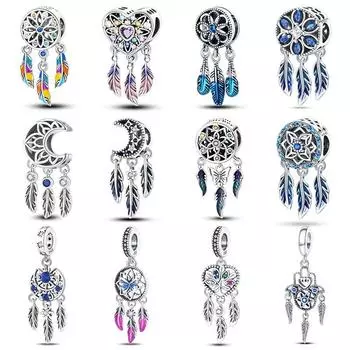 Стерлингового Серебра 925 Цветной Циркон Ловец Снов Подвески Бусины Подвески FitFashion Оригинальные Браслеты DIY Изготовление Ювелирных Изделий зелёный