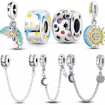 Стерлингового Серебра 925 Красочные Светящиеся Лунные Звезды Радуга Висячие Подвески Бусины Подходит Браслет Ожерелье Ювелирные Изделия Женщины