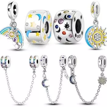 Стерлингового Серебра 925 Красочные Светящиеся Лунные Звезды Радуга Висячие Подвески Бусины Подходит Браслет Ожерелье Ювелирные Изделия Женщины белый