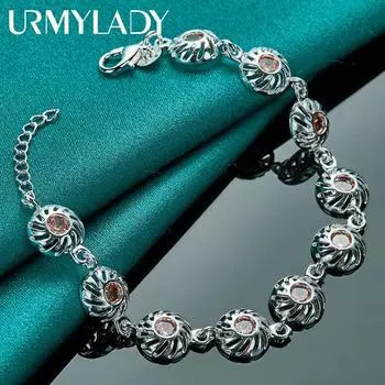 Стерлингового Серебра 925 Круглый Циркон Браслет Для Женщин Свадебная Вечеринка Модные Очаровательные Ювелирные Изделия 20cm