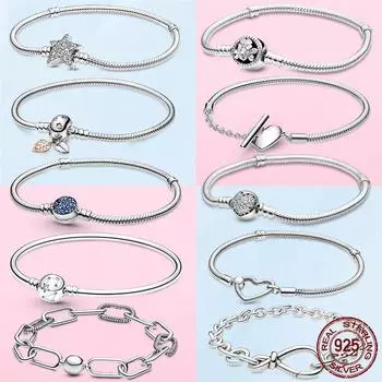 Стерлингового Серебра 925 Кубический Циркон Звезда Звено Цепи Змеиная Кость Браслет-Цепочка для Женщин Подходит Оригинальные Подвески Бусины DIY Изготовления 20cm