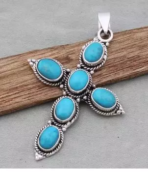 Стерлингового Серебра 925 Натуральная Спящая Красавица Бирюзовый Крест Синий Овальный Подвеска Из Драгоценного Камня Ручной Работы Для Женщин Декабрь Камень Подарки На День Рождения 4.5 синий