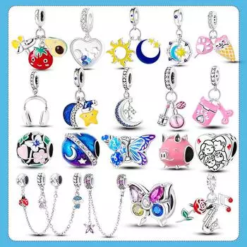 Стерлингового Серебра 925 Подвески Бабочка Луна Подвески Из Бисера Подходит Модный Стиль Браслет Ожерелье Женщины Подвеска DIY Изящные Ювелирные Изделия Подарок