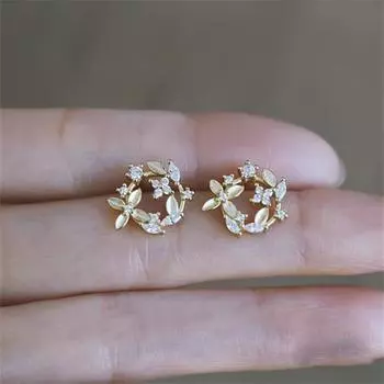 Стерлингового серебра 925 пробы, 14-каратное золото, креативный хрустальный венок, серьги-гвоздики, женские ювелирные изделия, подарок белого золота
