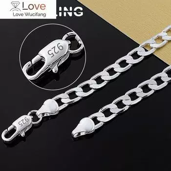 Стерлингового серебра 925 пробы, 16/18/20/22/24 дюймов, 8 мм, плоская боковая цепочка Фигаро, ожерелье для женщин и мужчин, модные свадебные украшения 55cm