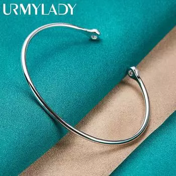 Стерлингового Серебра 925 пробы, 4 мм, C-типа, с двойной головкой, спиральные браслеты, браслет для женщин, свадьба, помолвка, модные очаровательные ювелирные изделия MD060