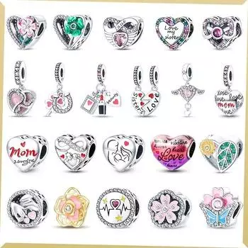 Стерлингового серебра 925 пробы, ангел, мама, семейное сердце, серия Love You, подвеска, подвеска из бисера, подходит для оригинального модного браслета, подарок на фестиваль своими руками