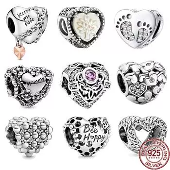 Стерлингового серебра 925 пробы, ажурное сердце, генеалогическое дерево и след сердца, очаровательные бусины, подходят для милого модного браслета, ювелирное изделие, подарок