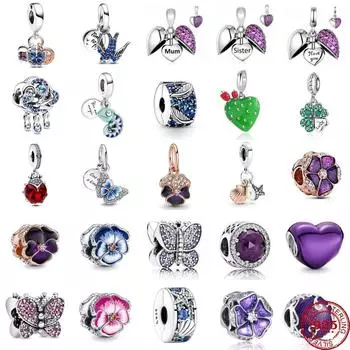 Стерлингового серебра 925 пробы бабочка ласточка кактус клевер Хамелеон кулон бусины для оригинального браслета Шарм DIY ювелирные изделия