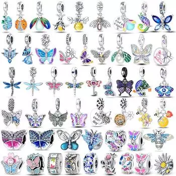 Стерлингового серебра 925 пробы, бабочка, насекомое, хамелеон, стрекоза, подвески, ювелирные изделия своими руками, подвеска, пчела, светлячки, бусина, подходит для оригинального браслета белый
