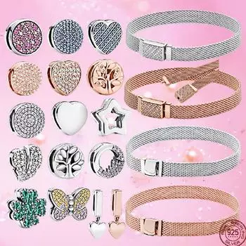 Стерлингового серебра 925 пробы, бабочка, сердце, круг, клипсы, бусины, подходят для зажима, серебро 925, оригинальные ювелирные изделия