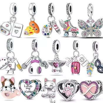 Стерлингового серебра 925 пробы, багажник для пиццы, гарнитура, подвески, подвеска из бисера, браслет, ожерелье для женщин, подарок, ювелирные изделия