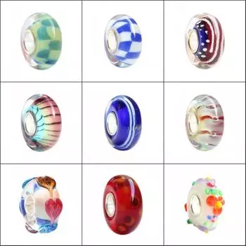 Стерлингового серебра 925 пробы, большие отверстия, 3D красочные цветы, сердце, муранское стекло, подвесные бусины, подходят для европейского браслета, ювелирные изделия