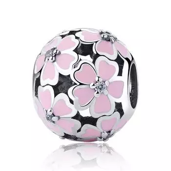 Стерлингового серебра 925 пробы, бусина, белая, розовая, эмаль, подвеска «Примула луг», подходит для браслета, ожерелье, «сделай сам», женские ювелирные изделия розовый