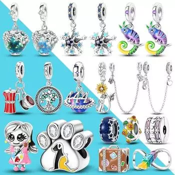Стерлингового серебра 925 пробы, бусина с принтом домашних животных, подходит для оригинального нового браслета-подвески Diy 444, подвески в виде дерева жизни для изготовления ювелирных изделий белый