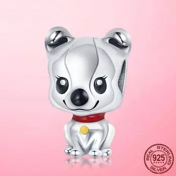 Стерлингового серебра 925 пробы, бусины с подвесками в виде собаки, подходят для оригинального модного браслета, браслет из серебра 925 пробы, изготовление ювелирных изделий